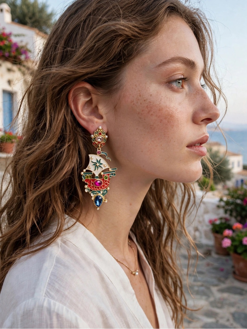 NEW Gold-Tone Sailboat Dangle Earrings with 925 Silver Posts For Women E080